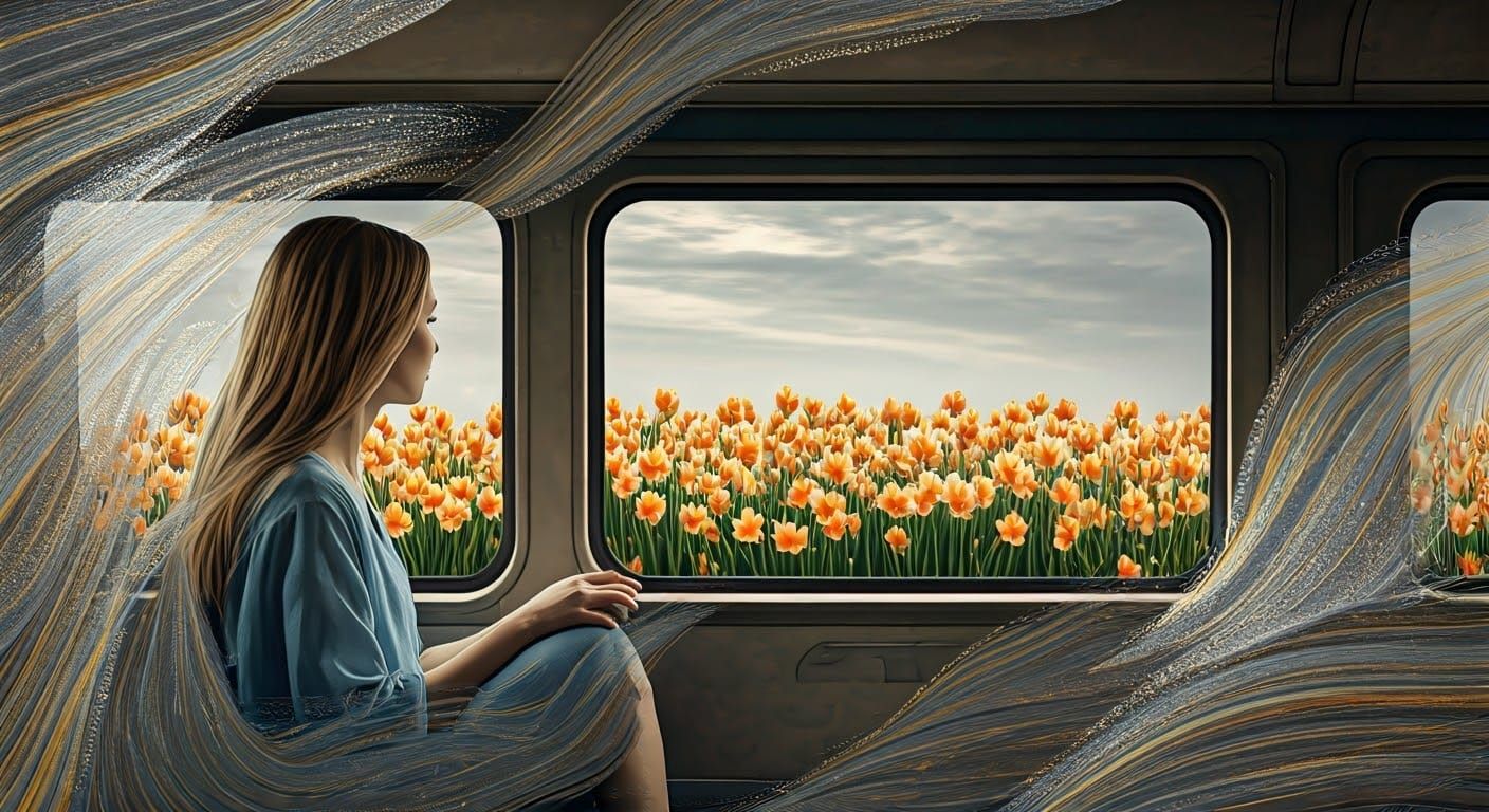On an Old Train to Lisse,  Watching the Dutch Spring Flowers