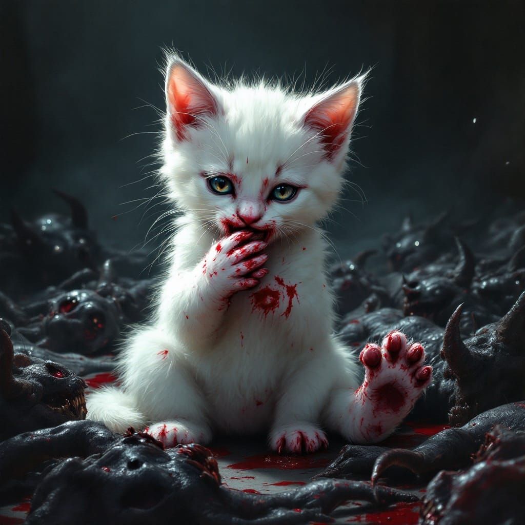 Crimson Kitten: A Darkly Whimsical Scene