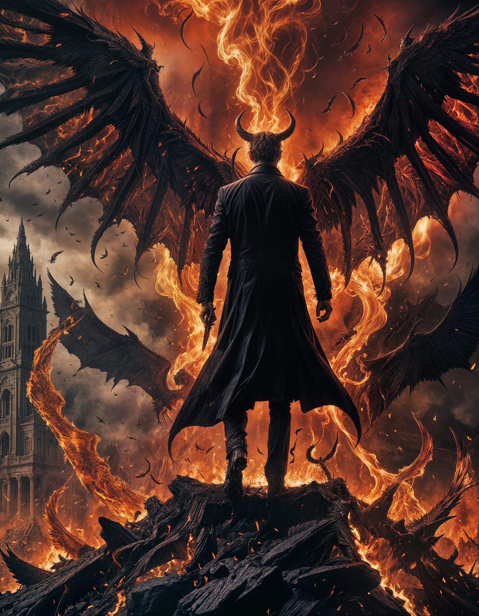 Lucifer in Hellish Landscape with Wings in 4K