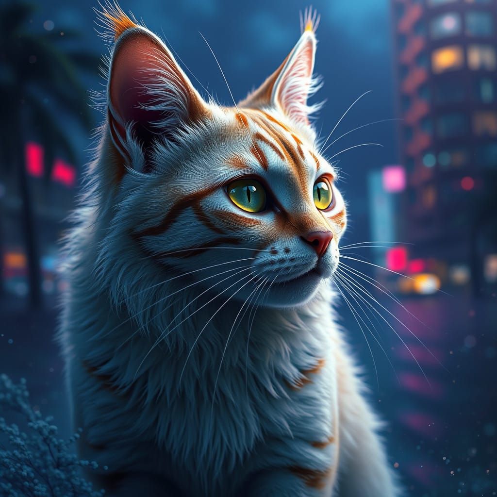 Surreal Miami Cat Fantasy Art in Deep Color