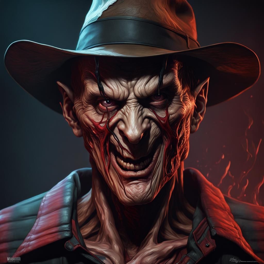 Demonic Eldritch Freddy Krueger Portrait in Hyperdetailed St...