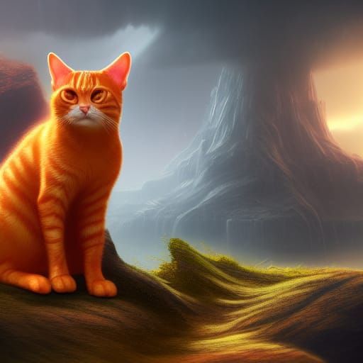 Orange Tabby Cat: Detailed Matte Painting