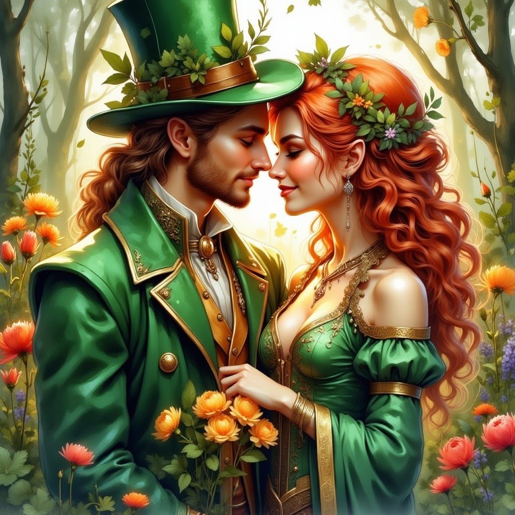 Whimsical Leprechaun Lovers in Emerald Green