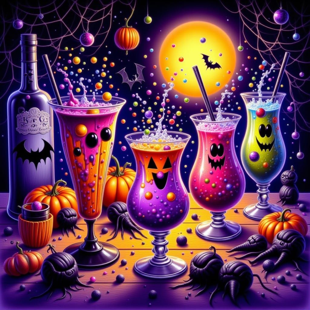 Whimsical Halloween Drinks Illustration in Storybook Style