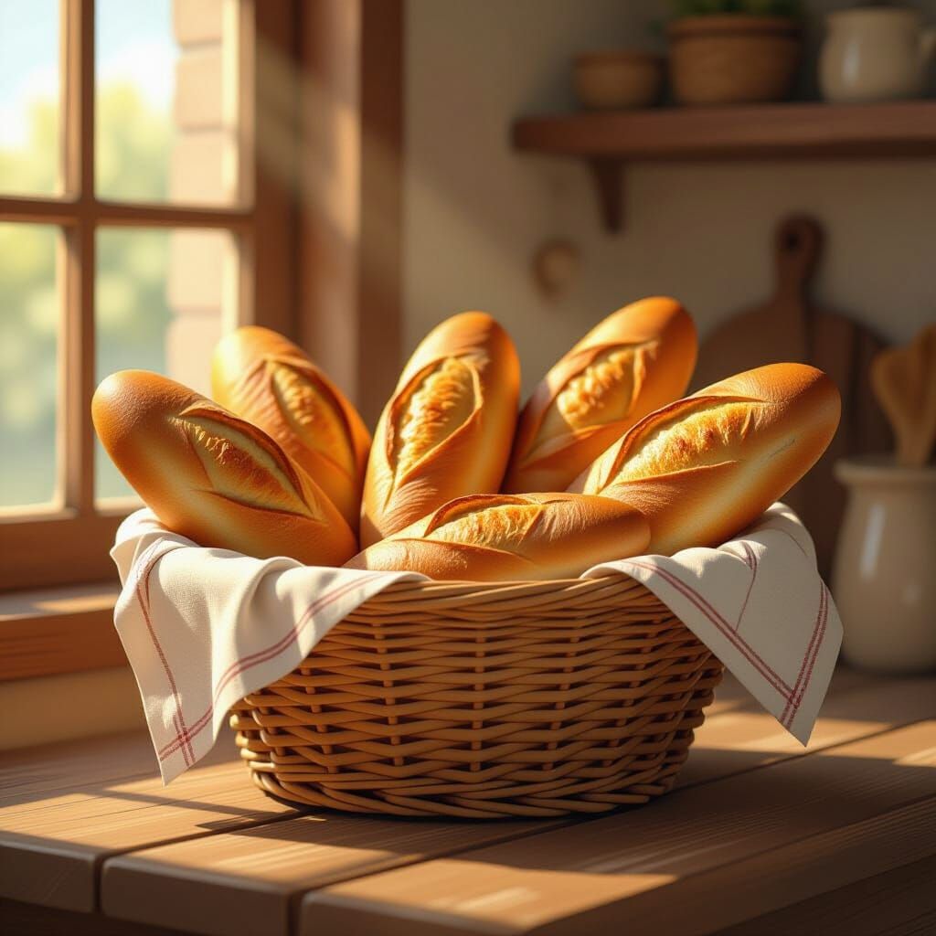 Fresh Baguettes in Cel-Shaded Manga Style