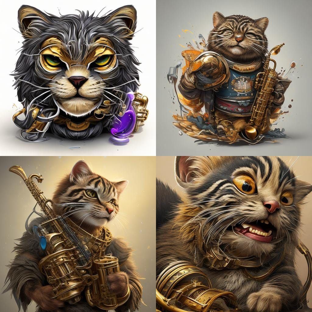 Pallas Cat Plays Saxophone: Detailed Digital Art