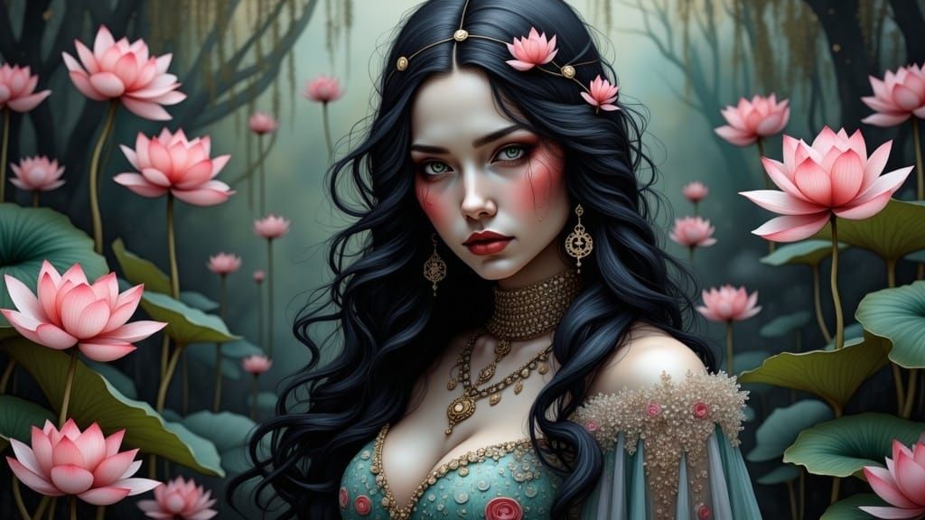 Vampire Queen Marble Statue in Lotus Jungle