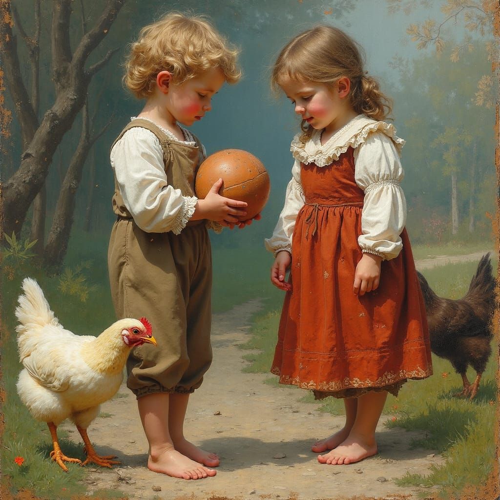 Rustic Childhood Scene in Neo-Expressionist Style