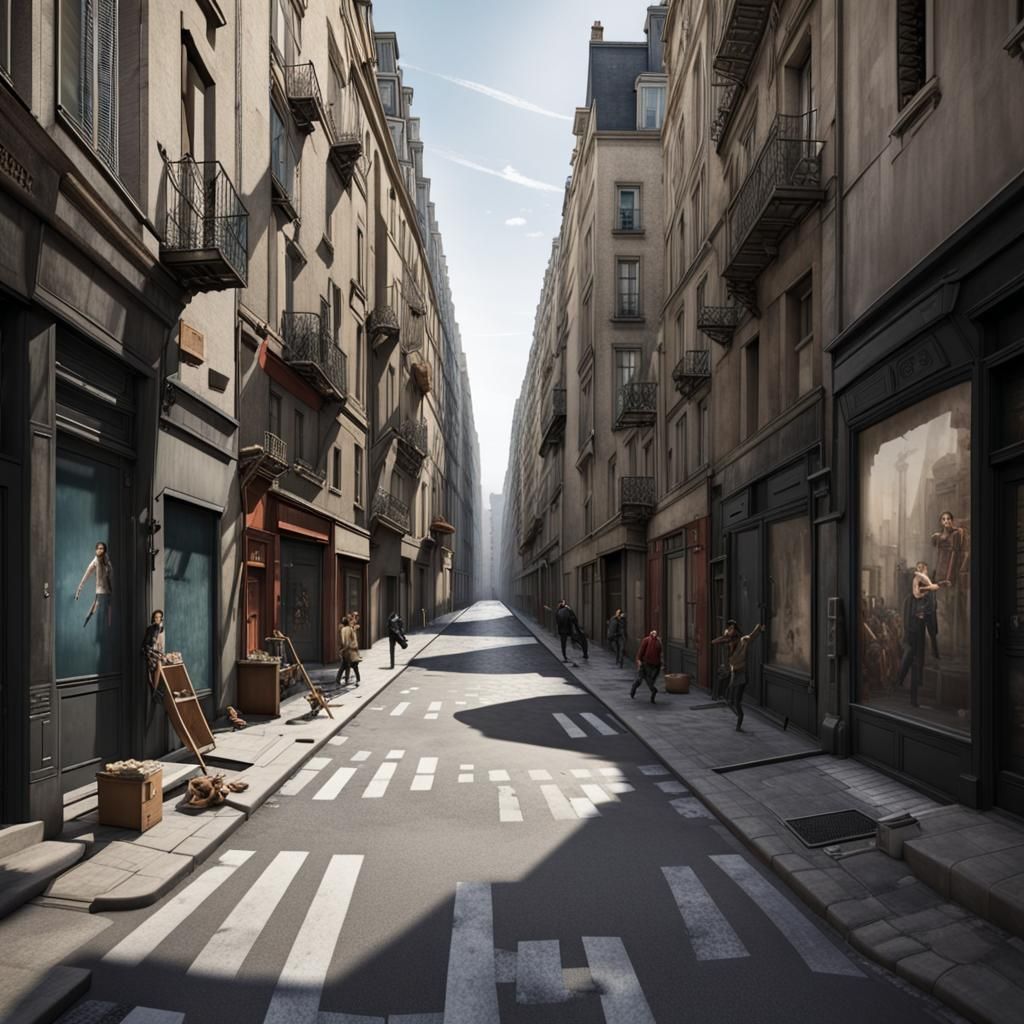 Surreal Urban Street Scene in Hyperrealistic Style