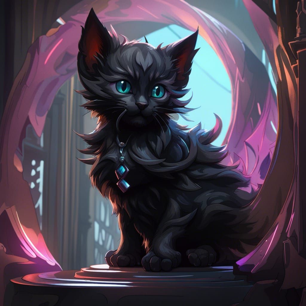 Gothic Kitten Portrait in Hyperdetailed Digital Art