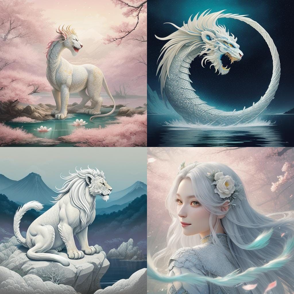 Surreal White Dragon Girl: Japanese Fusion Art