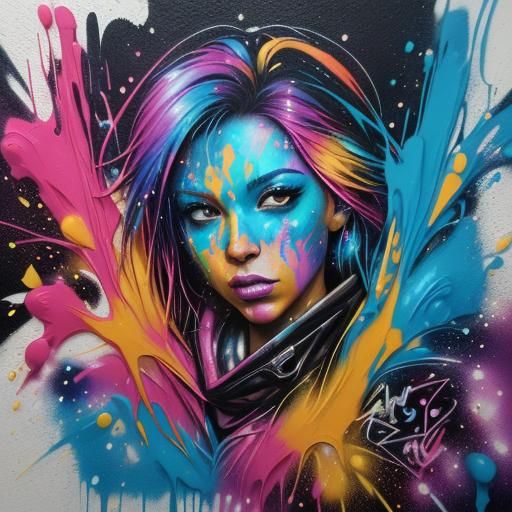 Colorful Galaxy in Graffiti Street Art Style