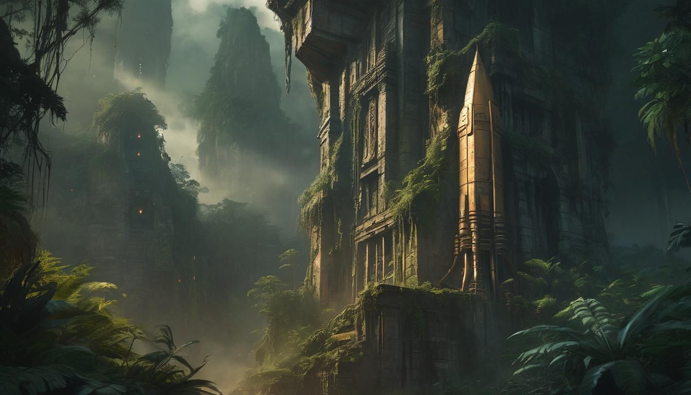 Prehistoric Sci-Fi Rocket in Stone Jungle