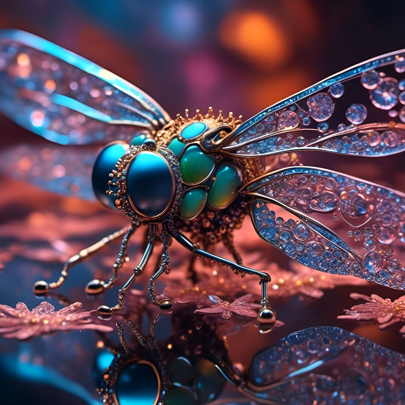 Crystal Dragonfly with Jewel Details in High Definition
