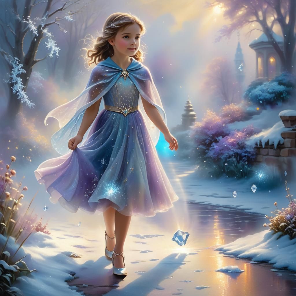 Ethereal Girl Creates Ice Crystals: Fantasy Portrait