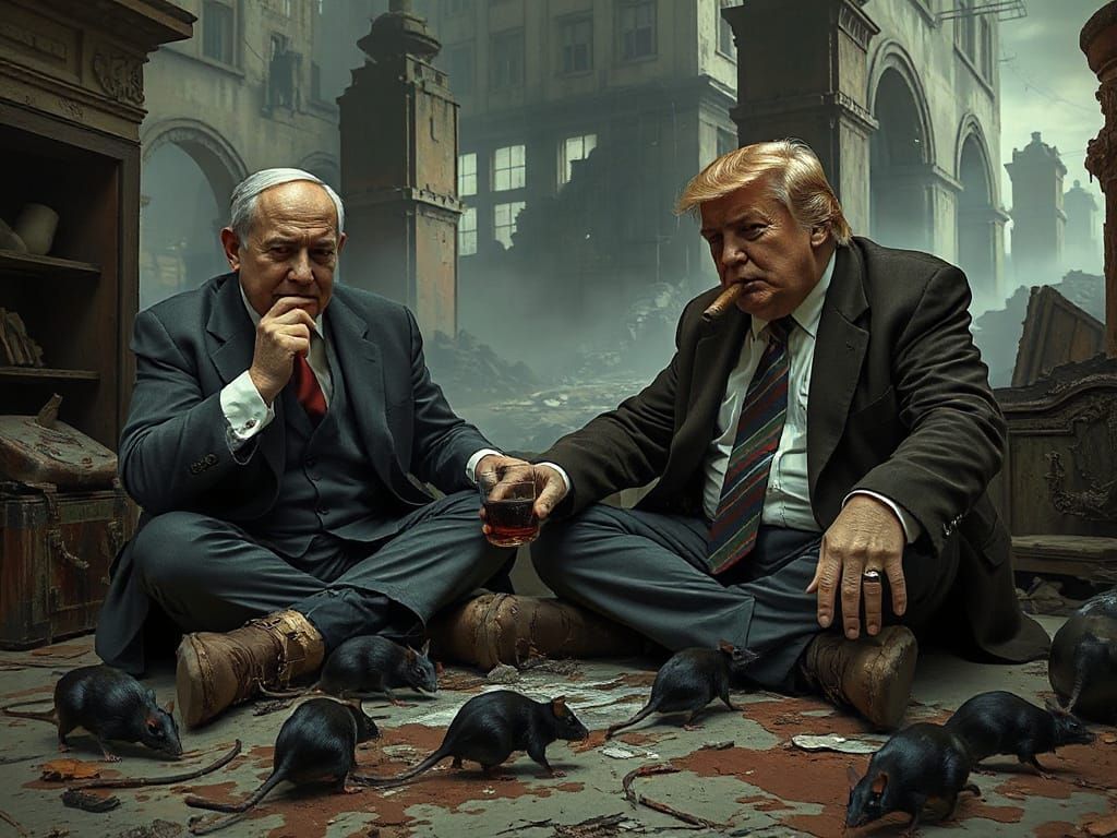 Netanyahu and Trump in Dystopian Ruins