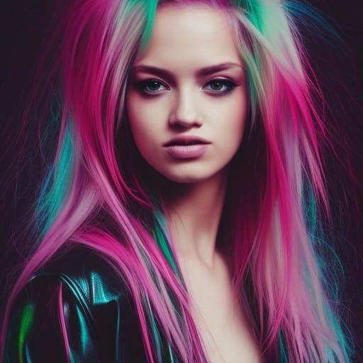 Punk Rock Girl with Pink Hair in Disco Style