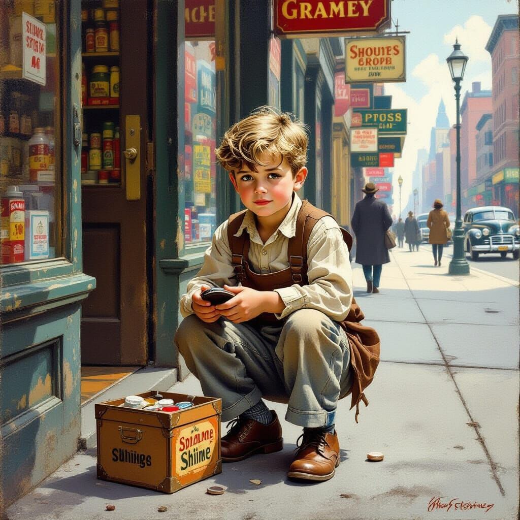 Shoe Shine Boy Begging on a New York Street