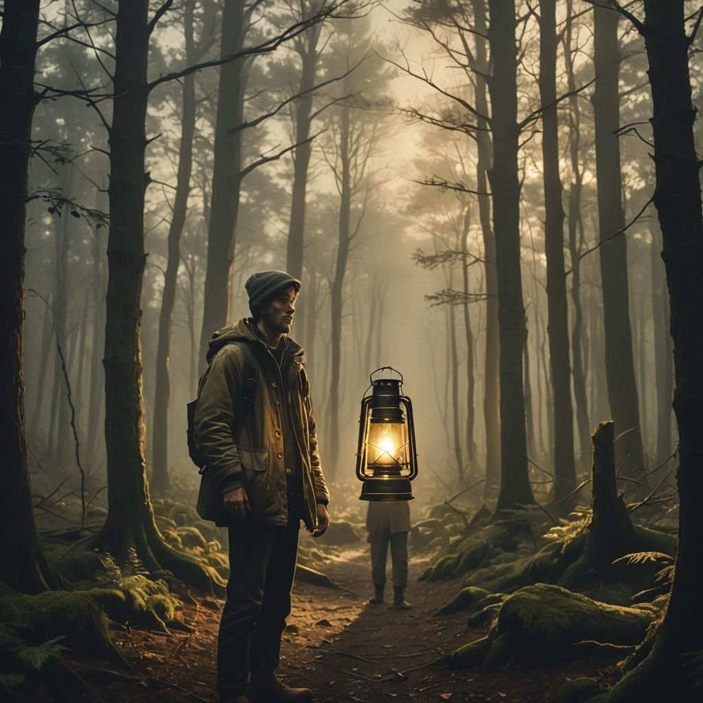 Lantern in Forest: Concept Art in Wyeth Style