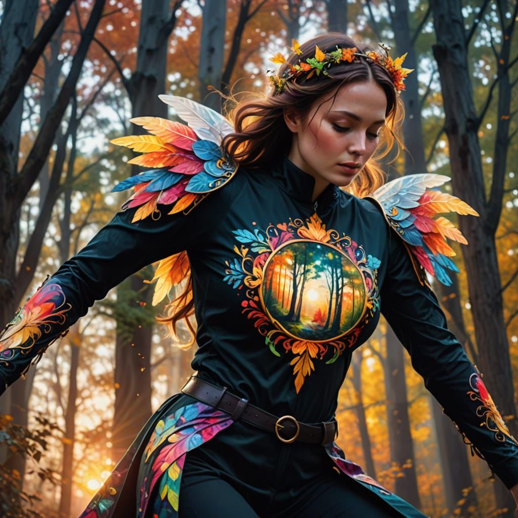 Ethereal Angel in Vibrant Whimsical Forest