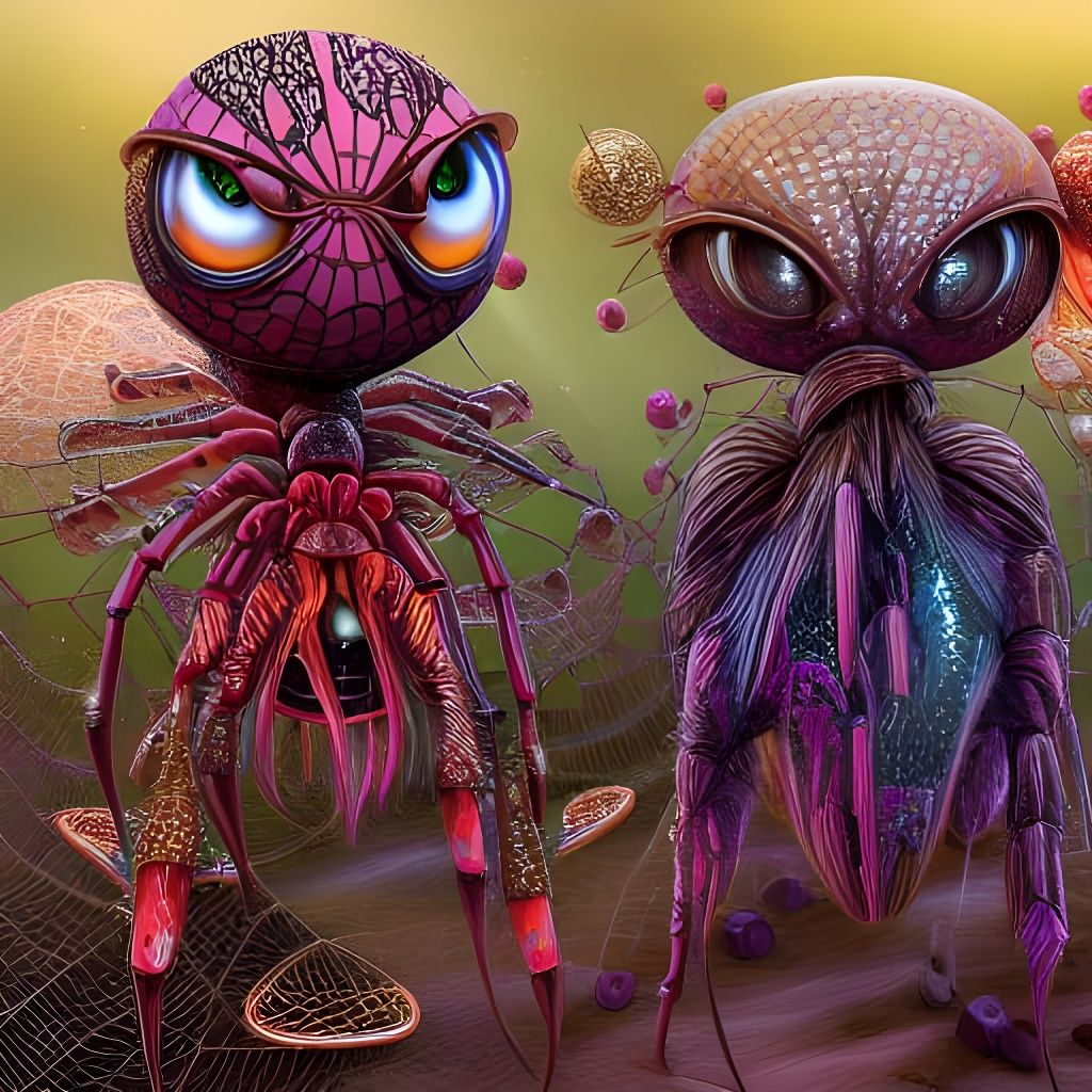 Whimsical Spiders in Dresses: A Fantasy Illustration