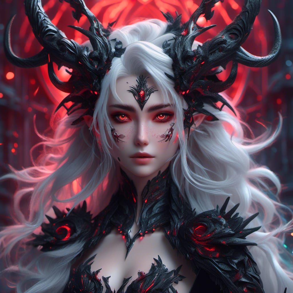 Beautiful Woman with Glowing Eyes and Dark Aura