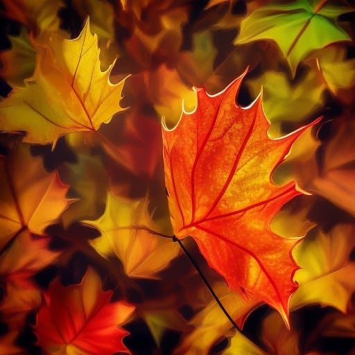 Colorful Autumn Leaves in Hyperrealistic Style