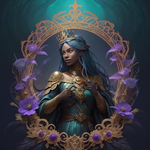 Fantasy Mermaid with Peacock Tail, Art Nouveau Style