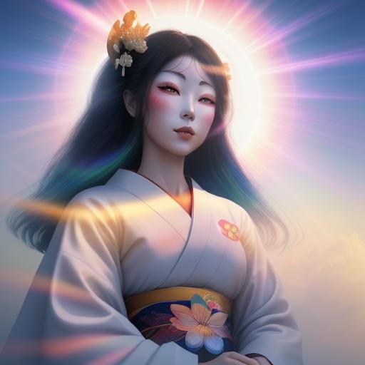 Psychedelic Geisha in Holographic Cosmic Illustration