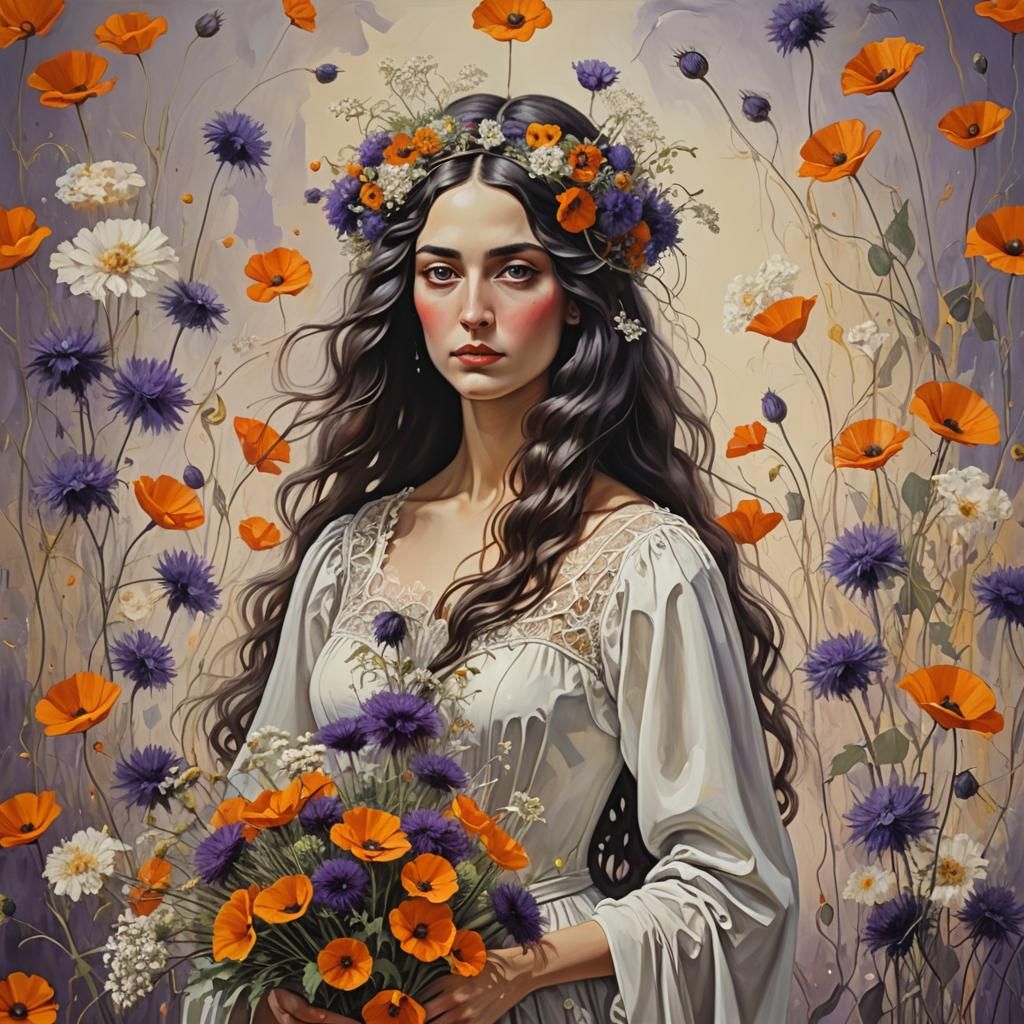 Surreal Bouquet: Queen Anne's Lace, Thistle, Poppies