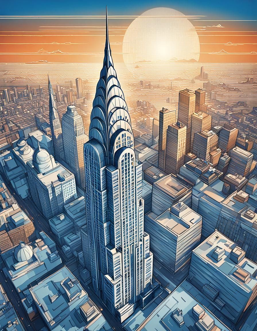 Chrysler Building Blueprint: Retro-Futuristic Art Deco