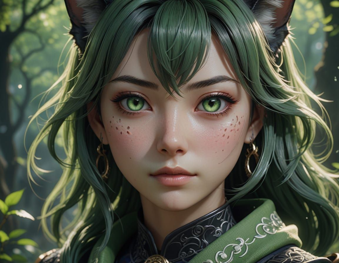 Breathtaking Anime-Inspired Portrait of a Feline Human Hybri...
