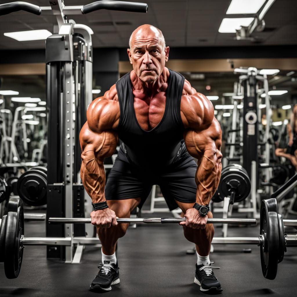 Vascular Bodybuilder Flexing in Gym Mirror