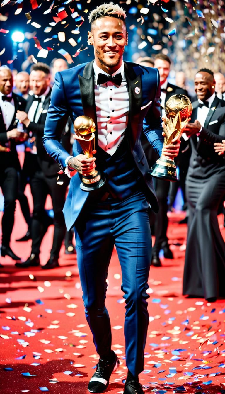 Neymar Celebrates FIFA Award in Whimsical Style