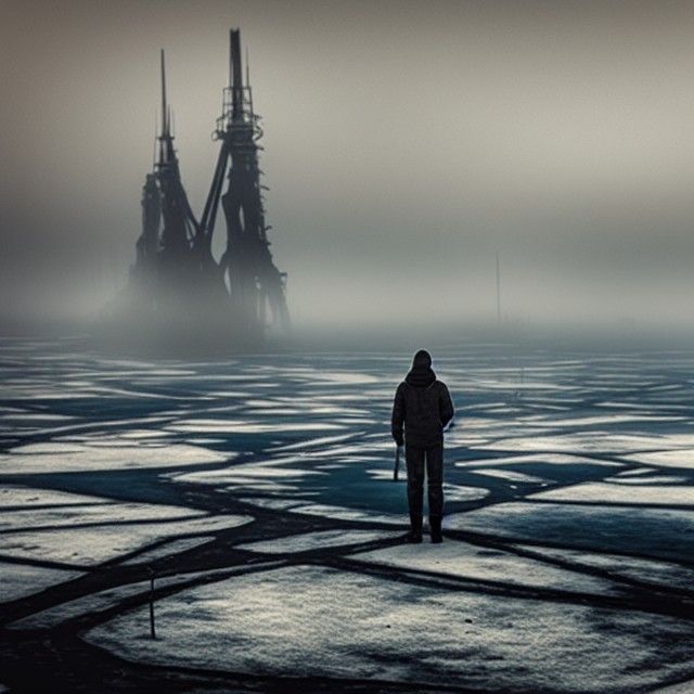 Wanderer on Frozen Lake of Sunken Ships