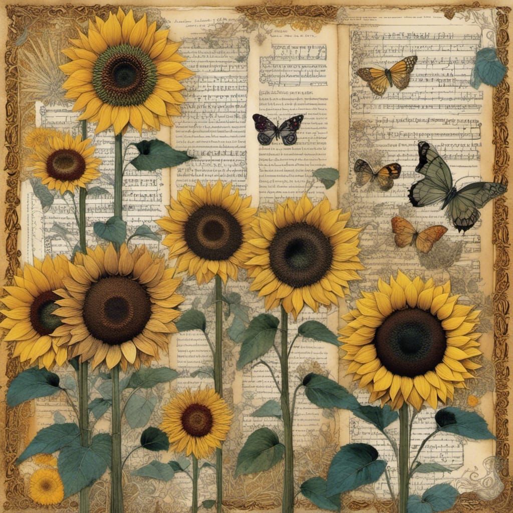 Sunflower as a Mixed Media Paper Collage Painting