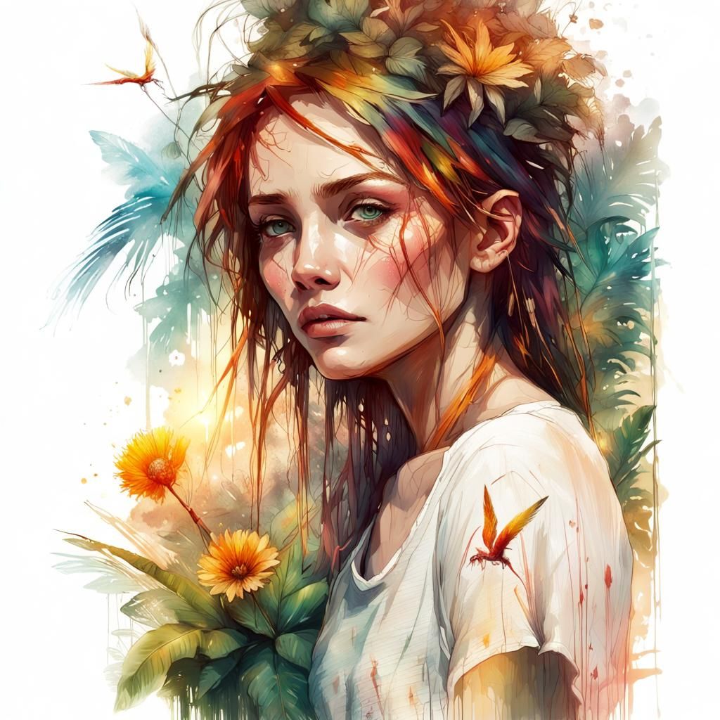 Sunset Island Oasis in Digital Art Style