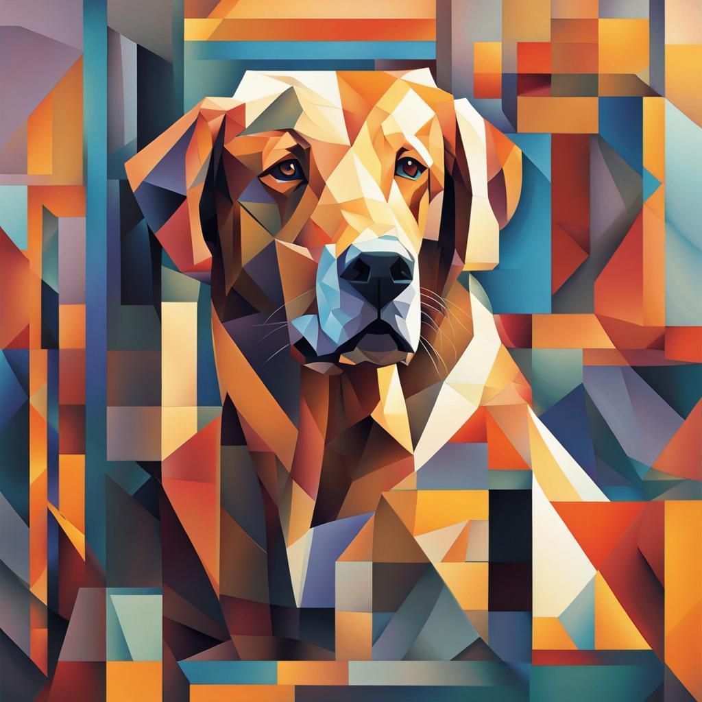 Cubist Retriever in Geometric Fauvism Style
