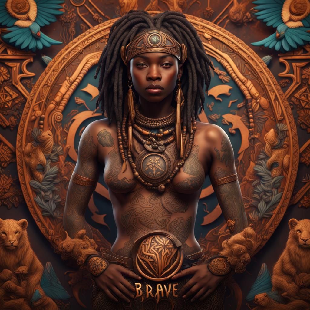 African Art Tattoo Design: Word Brave