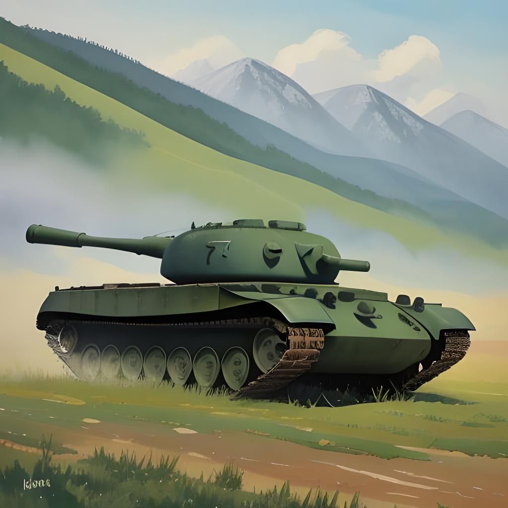 Soviet Tank in Romania: Gouache Watercolor Impression