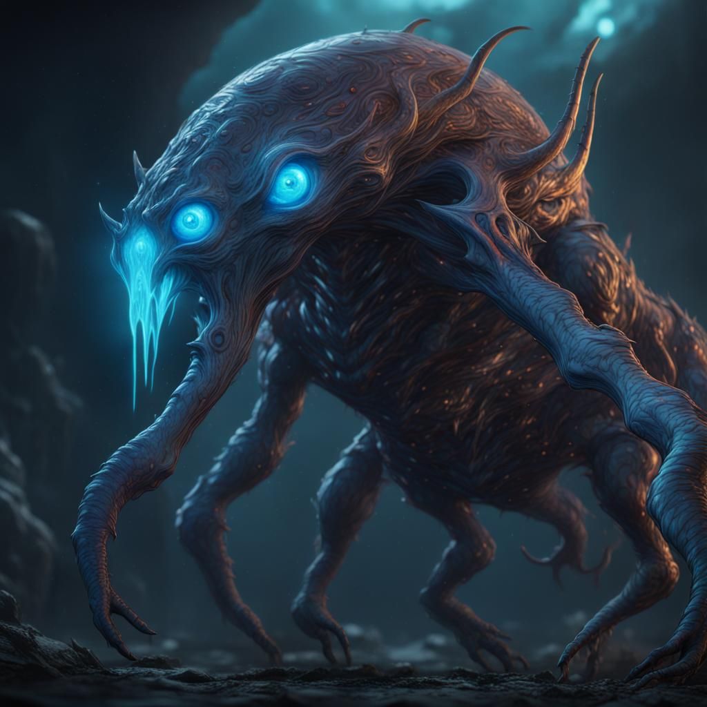 Anime Bioluminescent Extraterrestrial Monster: Detailed Matt...