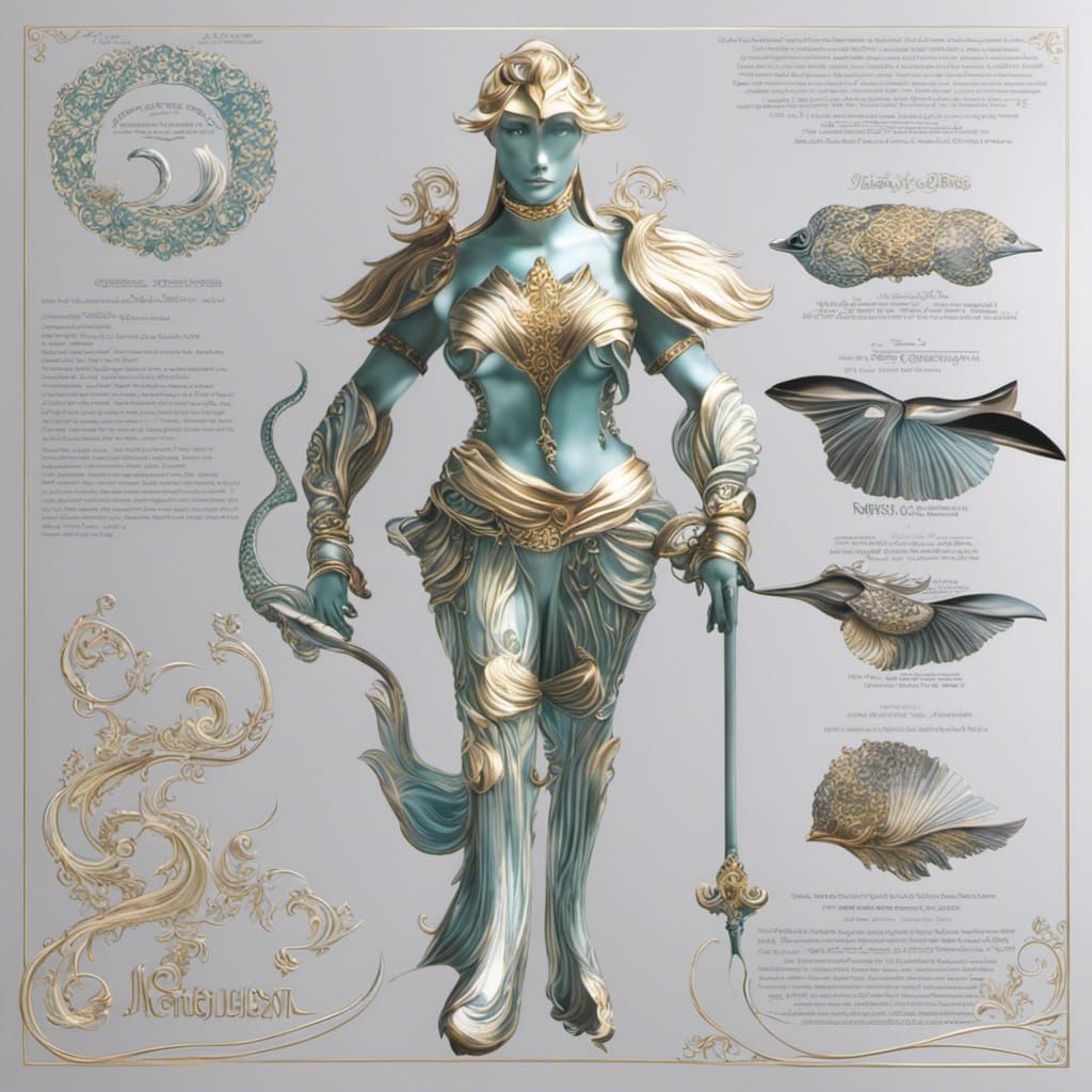 Art Nouveau Mermaid in Aqua and Gold Seascape