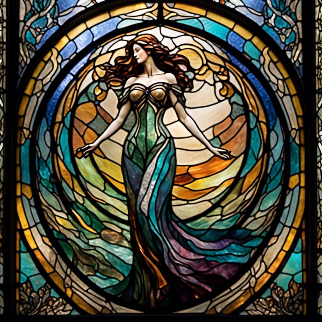 Captivating Curvy Woman in Stained Glass Art