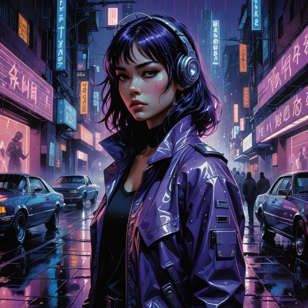 Surreal Neon Goddess in Cyberpunk Alley