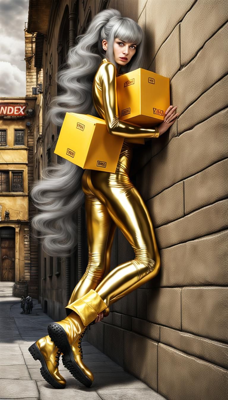 Anime Woman with Delivery Package in Antique City