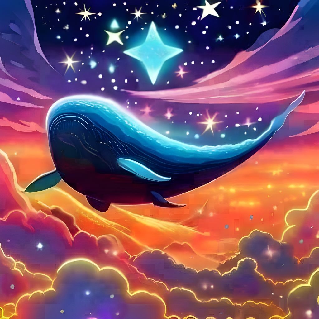 Glitter Whale Swimming Through Sparkly Clouds
