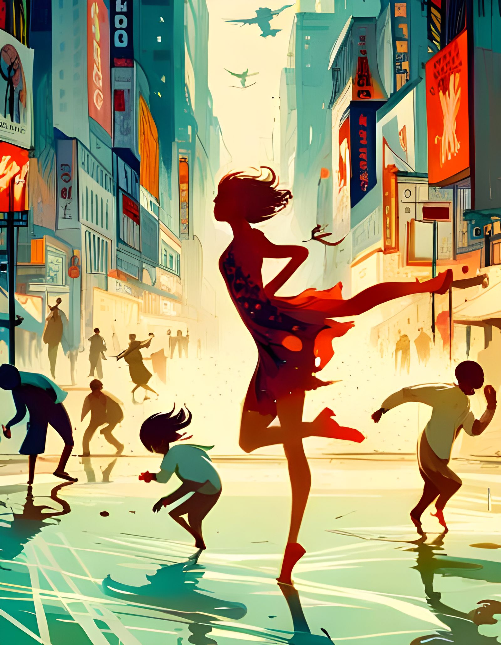 1960s Mod Dancer in Composite Art Style