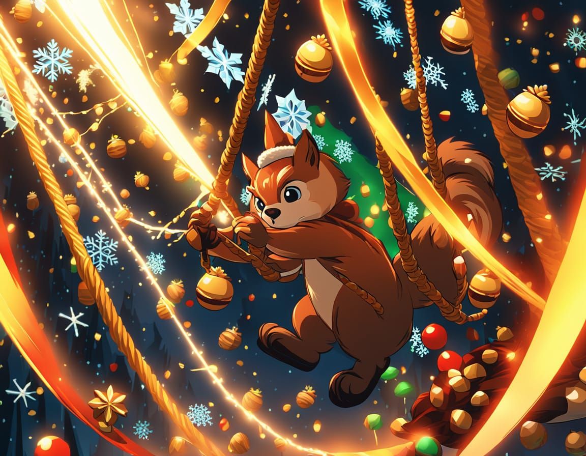 Festive Squirrel's Nutty Winter Adventure in Anime Style