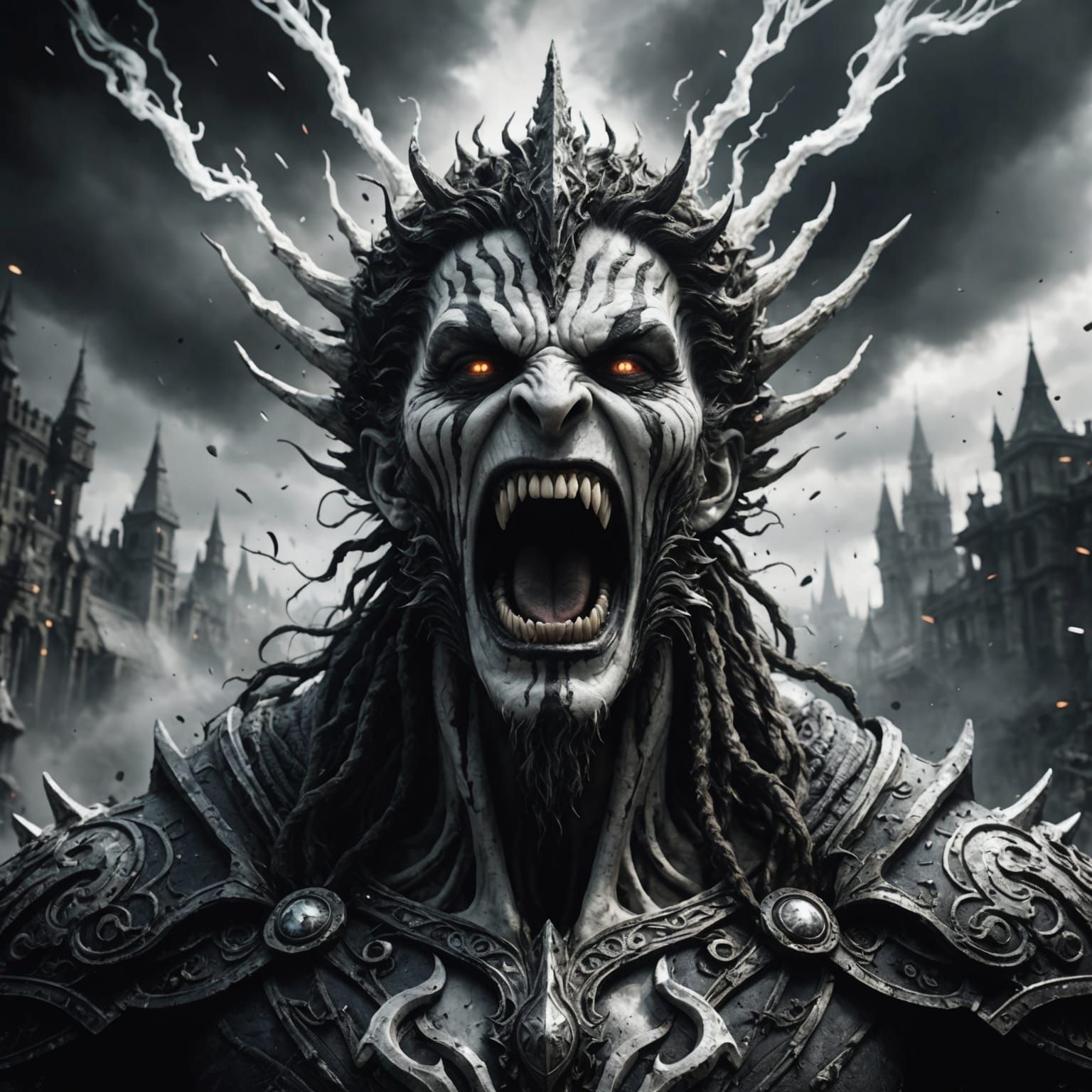 Screaming Figure with Black and White Aura