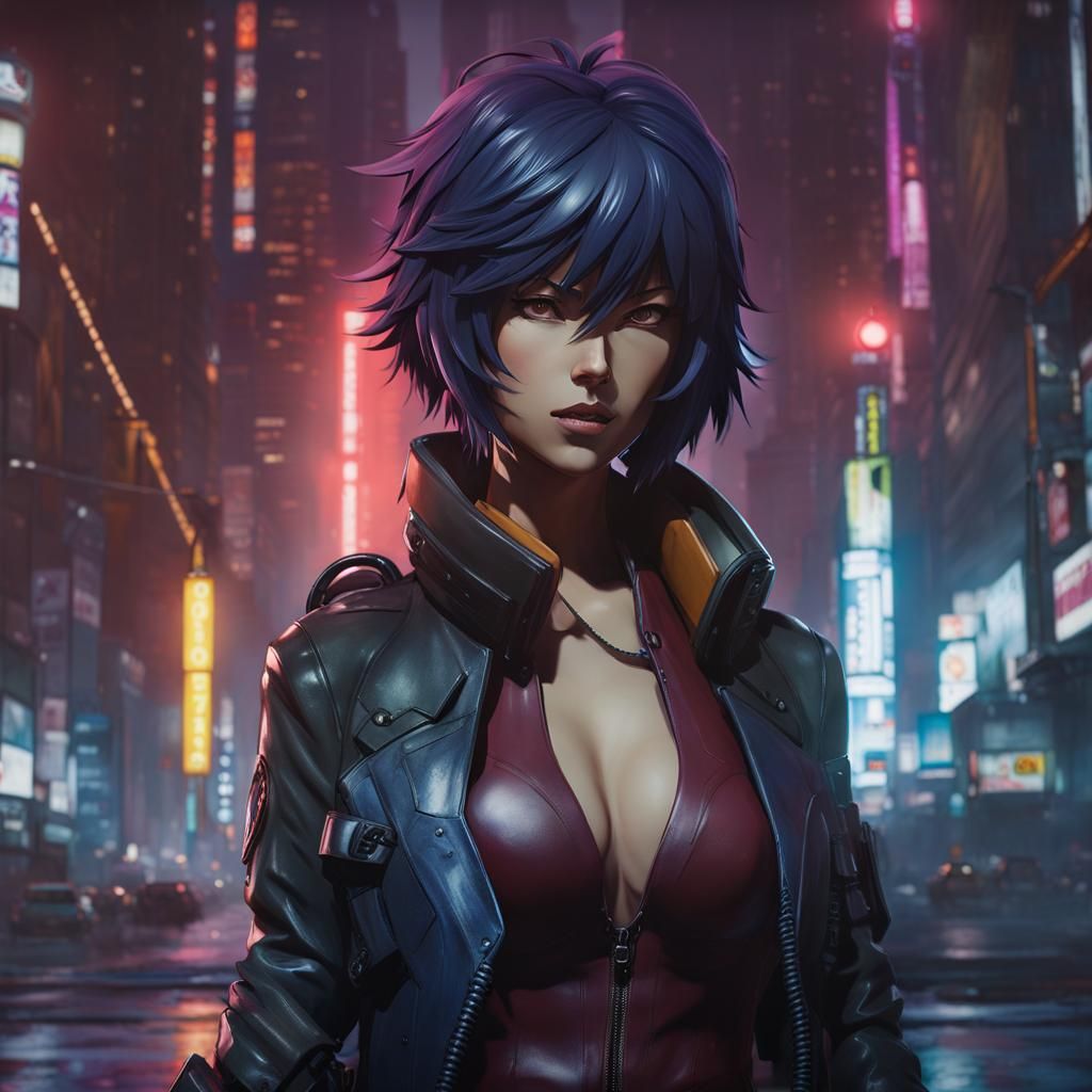 Watercolor Bobblehead Illustration of Motoko Kusanagi